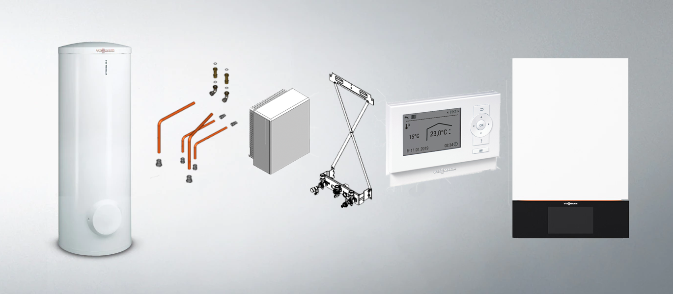 Zostava VIESSMANN Vitodens 200-W 1,9 – 32kW B2HH 7" farebný + Vitocell 100-W (200l) CVAA Z030761