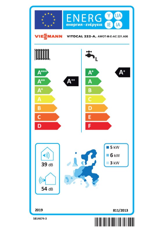 Tepelné čerpadlo Viessmann Vitocal 222-A (3,0 - 6,0kW) 230V AWOT-M-E-AC 221.A06 - energetický štítok