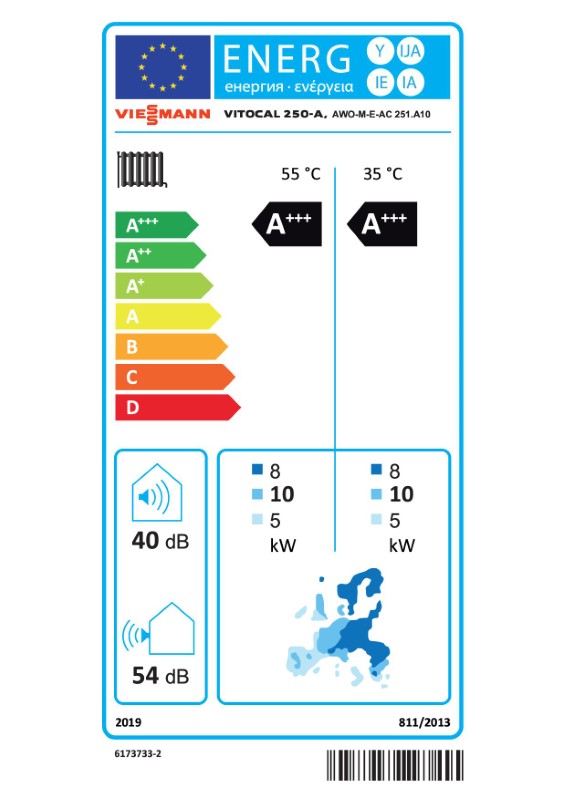 Tepelné čerpadlo Viessmann Vitocal 250-A (2,6 - 12,0kW) 230V AWO-M-E-AC-AF 251.A10 - energetický štítok