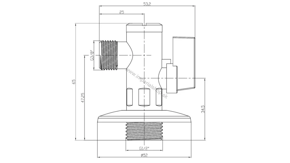 Rohový ventil 1/2"x3/8" s filtrom kovová páčka